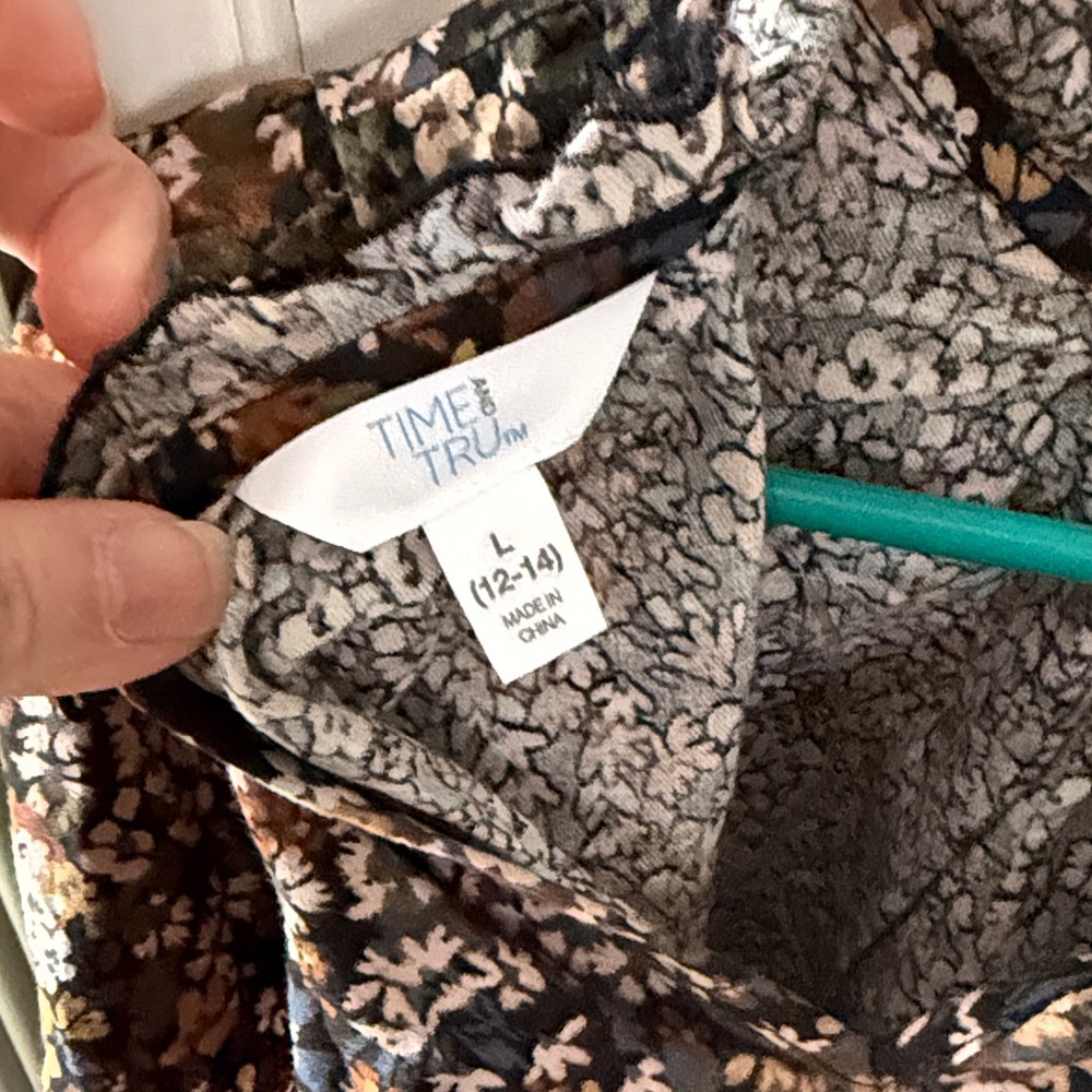 Time and Tru Black Floral Ruffle Neck Blouse - Picture 2 of 3